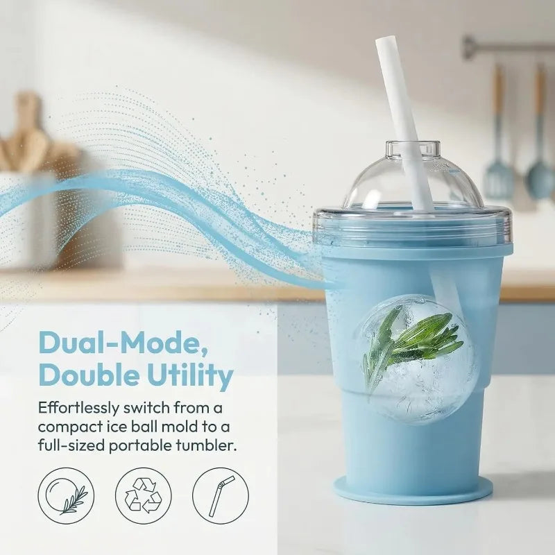 Silicone Foldable Ice Ball Cup 2-in-1 Ice Maker & Drinking Cup, Portable Multi-Function Travel Tumbler for Summer Outdoor