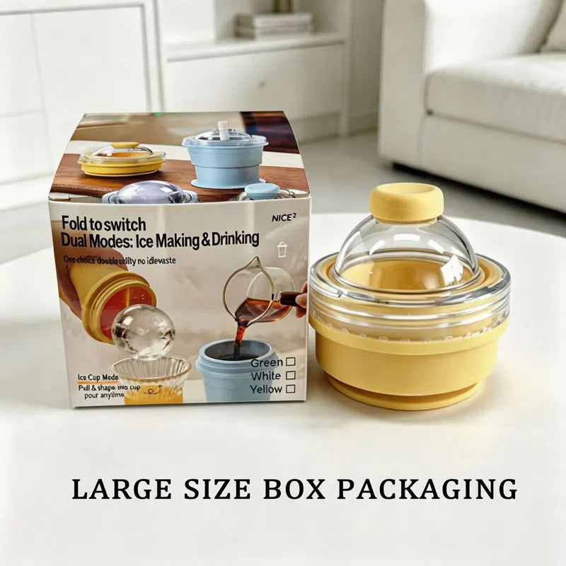 Silicone Foldable Ice Ball Cup 2-in-1 Ice Maker & Drinking Cup, Portable Multi-Function Travel Tumbler for Summer Outdoor