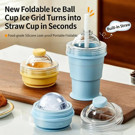 Silicone Foldable Ice Ball Cup 2-in-1 Ice Maker & Drinking Cup, Portable Multi-Function Travel Tumbler for Summer Outdoor
