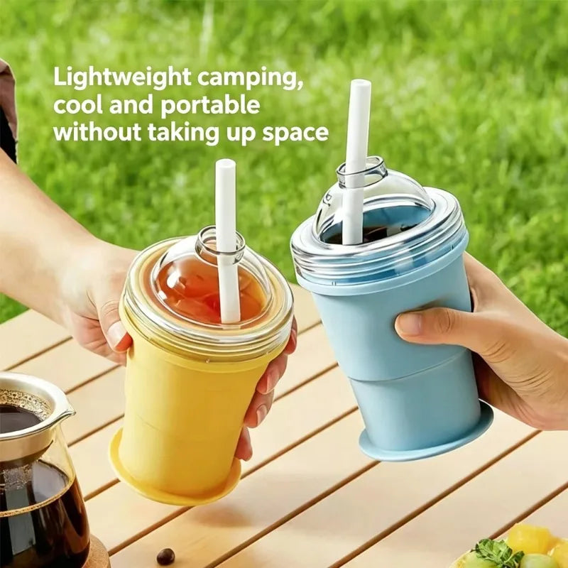 Silicone Foldable Ice Ball Cup 2-in-1 Ice Maker & Drinking Cup, Portable Multi-Function Travel Tumbler for Summer Outdoor